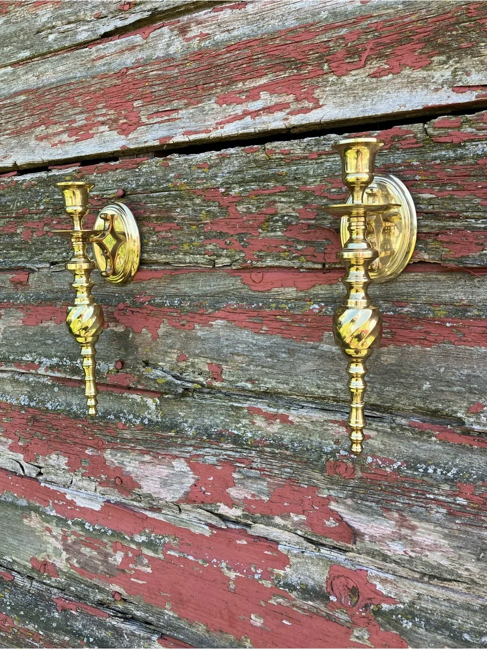 Whimsical Vintage Set of Solid Brass Candlestick Wall Sconces Cottage Decor - Picture 2 of 14